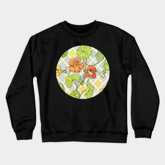 Climbing Nasturtiums in Lemon, Lime and Tangerine Crewneck Sweatshirt by micklyn